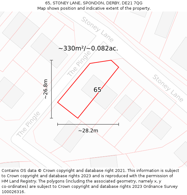 65, STONEY LANE, SPONDON, DERBY, DE21 7QG: Plot and title map