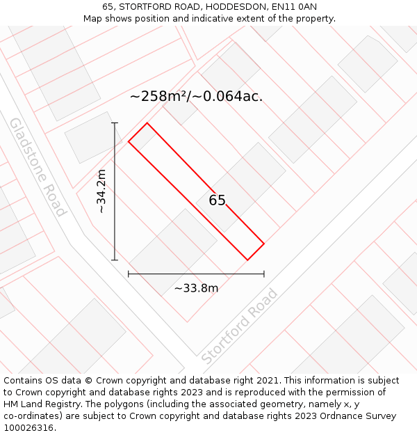 65, STORTFORD ROAD, HODDESDON, EN11 0AN: Plot and title map