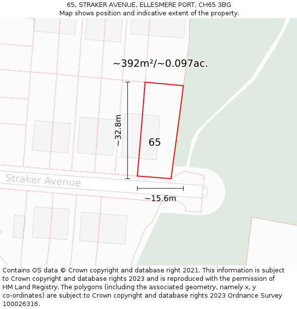 65, STRAKER AVENUE, ELLESMERE PORT, CH65 3BG: Plot and title map