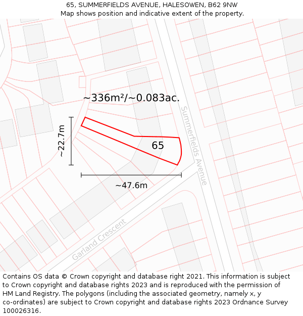 65, SUMMERFIELDS AVENUE, HALESOWEN, B62 9NW: Plot and title map