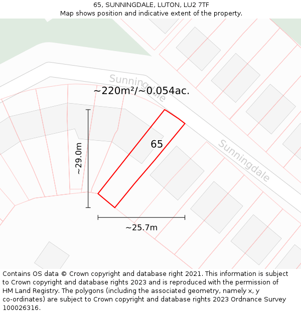 65, SUNNINGDALE, LUTON, LU2 7TF: Plot and title map