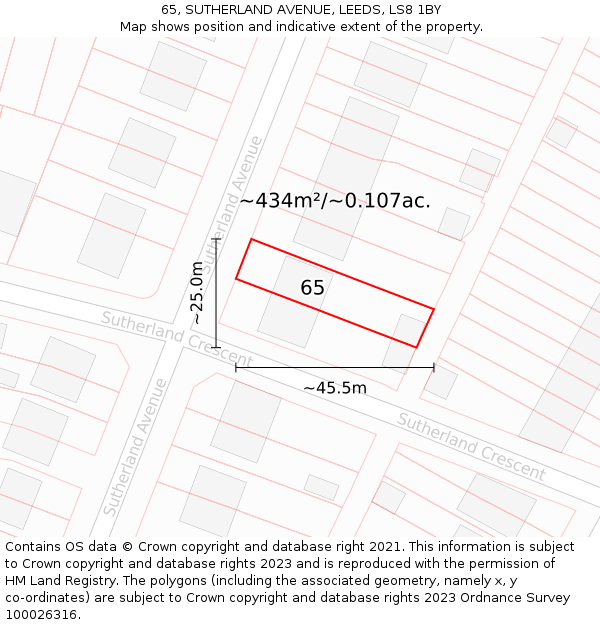 65, SUTHERLAND AVENUE, LEEDS, LS8 1BY: Plot and title map