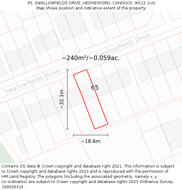 65, SWALLOWFIELDS DRIVE, HEDNESFORD, CANNOCK, WS12 1UG: Plot and title map