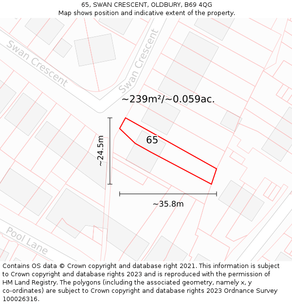65, SWAN CRESCENT, OLDBURY, B69 4QG: Plot and title map