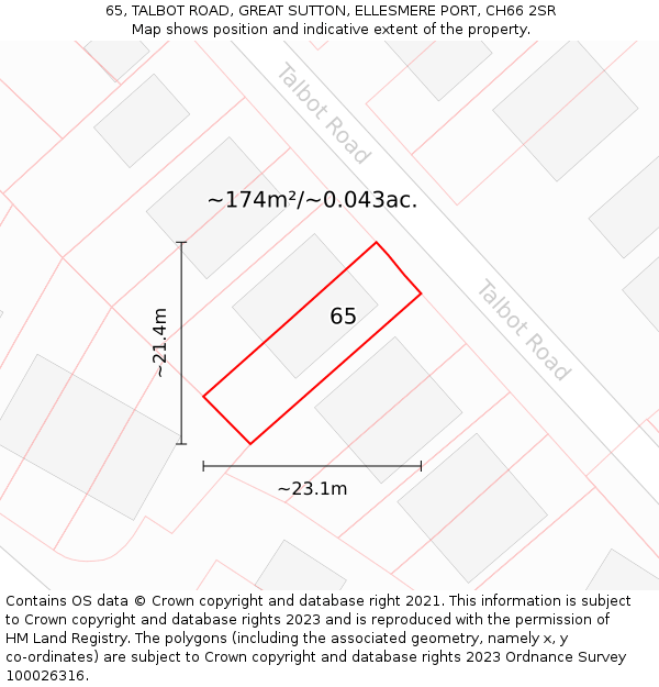 65, TALBOT ROAD, GREAT SUTTON, ELLESMERE PORT, CH66 2SR: Plot and title map