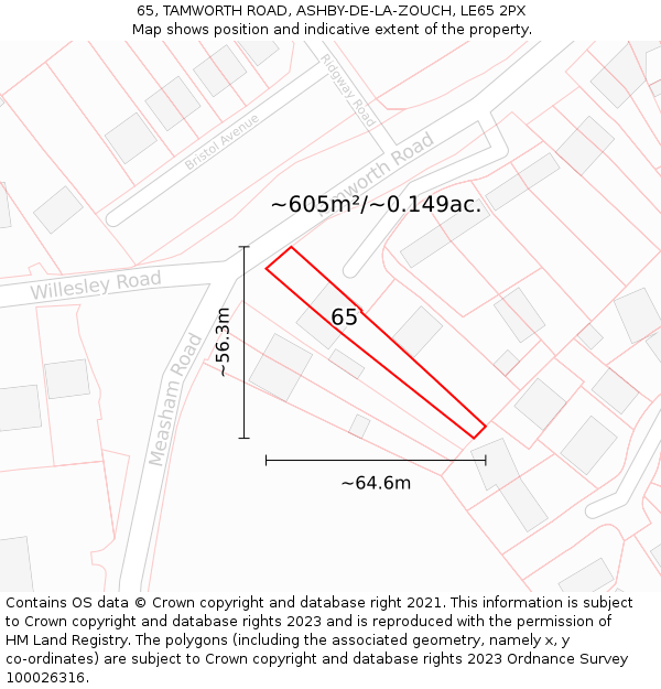 65, TAMWORTH ROAD, ASHBY-DE-LA-ZOUCH, LE65 2PX: Plot and title map