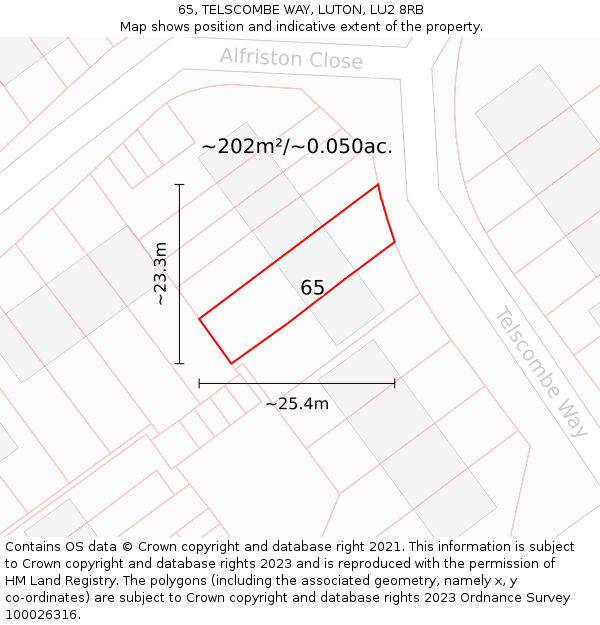 65, TELSCOMBE WAY, LUTON, LU2 8RB: Plot and title map