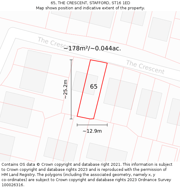 65, THE CRESCENT, STAFFORD, ST16 1ED: Plot and title map
