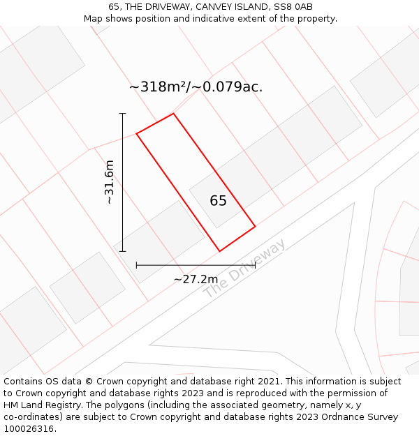 65, THE DRIVEWAY, CANVEY ISLAND, SS8 0AB: Plot and title map