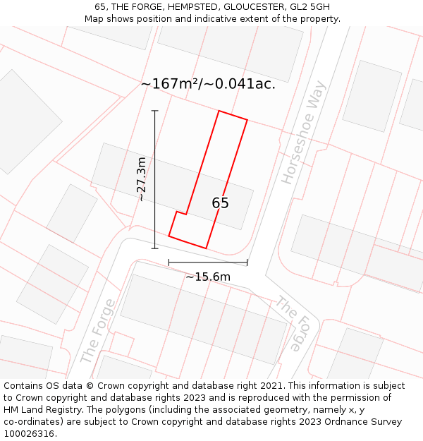 65, THE FORGE, HEMPSTED, GLOUCESTER, GL2 5GH: Plot and title map