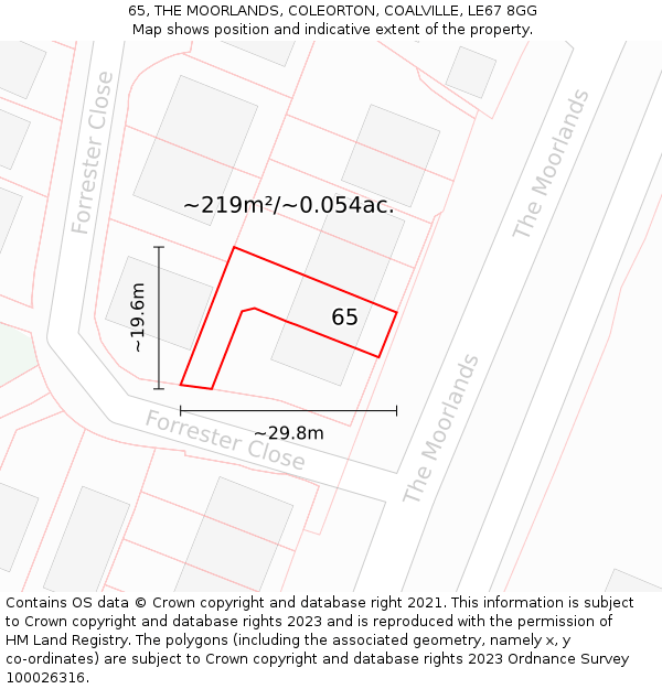 65, THE MOORLANDS, COLEORTON, COALVILLE, LE67 8GG: Plot and title map