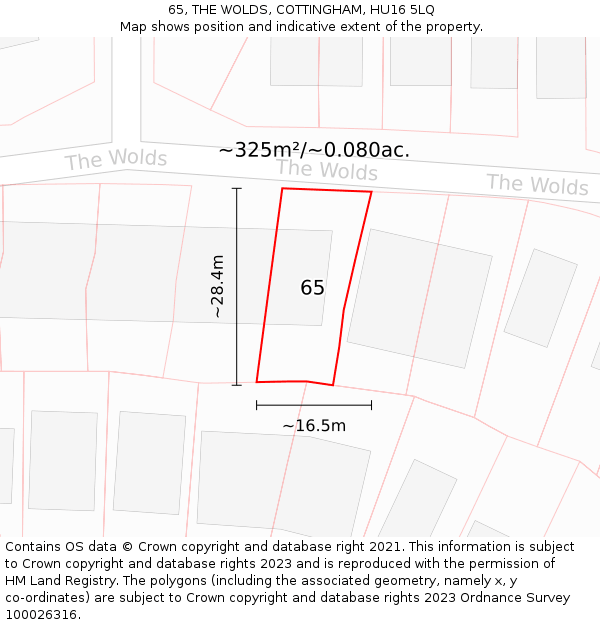 65, THE WOLDS, COTTINGHAM, HU16 5LQ: Plot and title map
