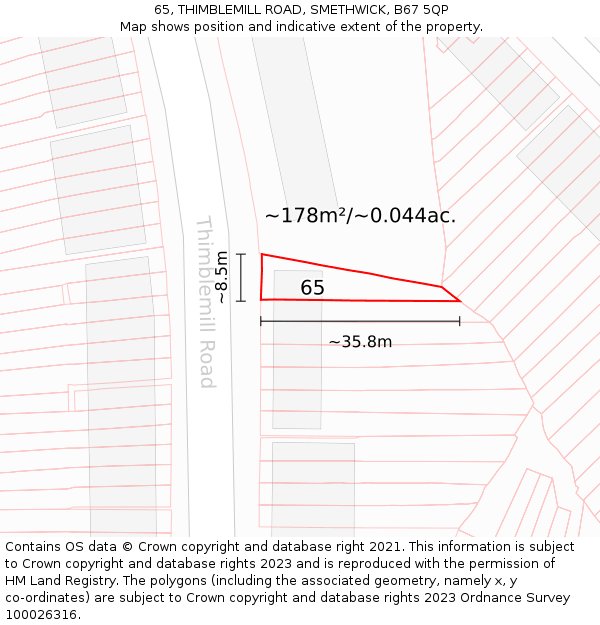 65, THIMBLEMILL ROAD, SMETHWICK, B67 5QP: Plot and title map