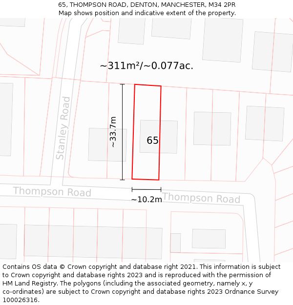 65, THOMPSON ROAD, DENTON, MANCHESTER, M34 2PR: Plot and title map