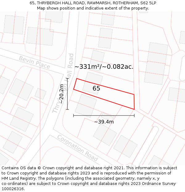 65, THRYBERGH HALL ROAD, RAWMARSH, ROTHERHAM, S62 5LP: Plot and title map