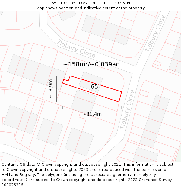 65, TIDBURY CLOSE, REDDITCH, B97 5LN: Plot and title map