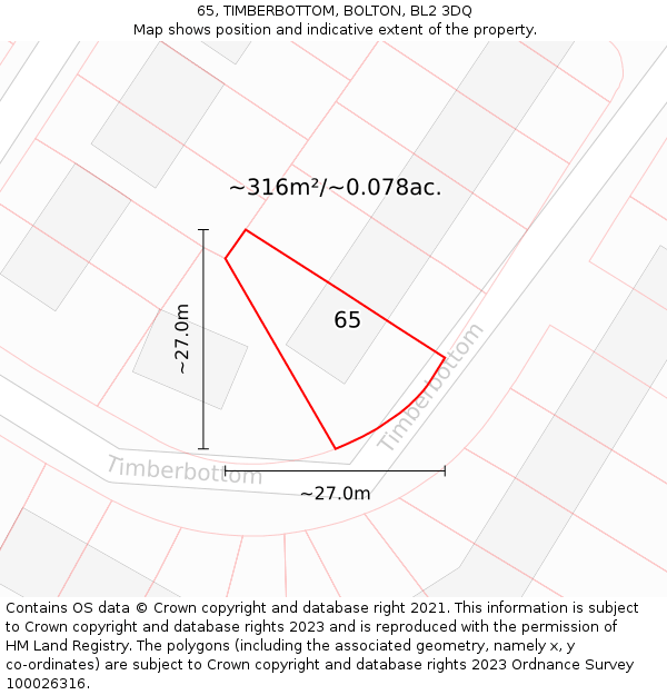 65, TIMBERBOTTOM, BOLTON, BL2 3DQ: Plot and title map