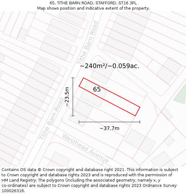 65, TITHE BARN ROAD, STAFFORD, ST16 3PL: Plot and title map