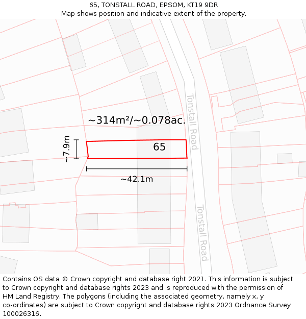 65, TONSTALL ROAD, EPSOM, KT19 9DR: Plot and title map