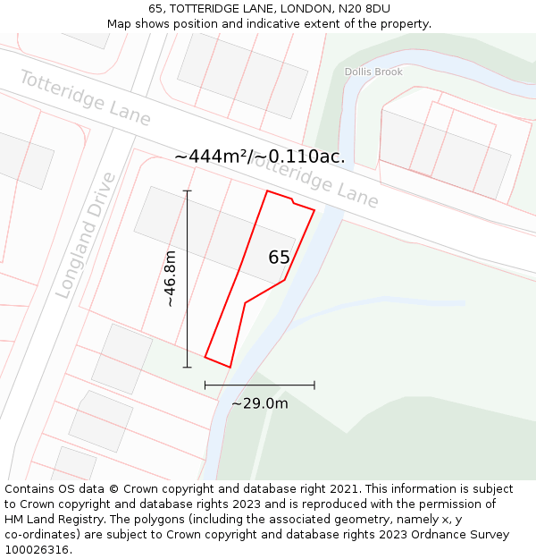 65, TOTTERIDGE LANE, LONDON, N20 8DU: Plot and title map