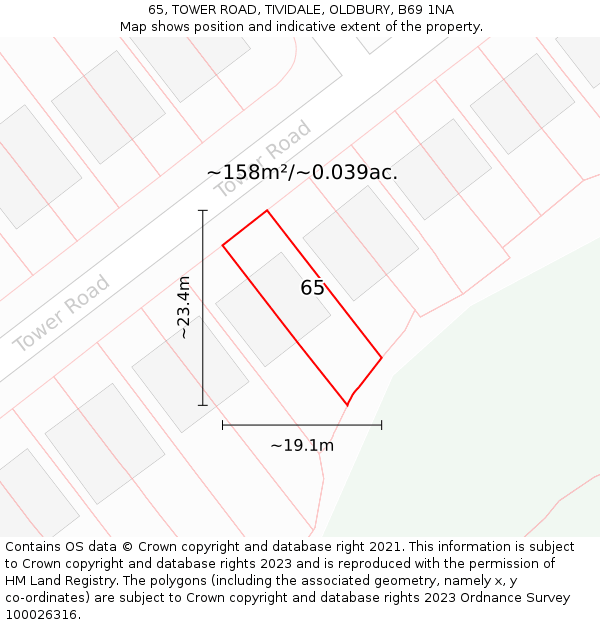 65, TOWER ROAD, TIVIDALE, OLDBURY, B69 1NA: Plot and title map