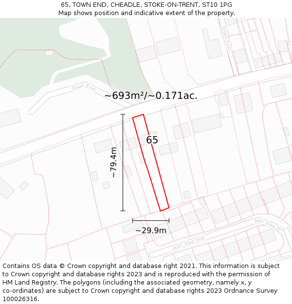 65, TOWN END, CHEADLE, STOKE-ON-TRENT, ST10 1PG: Plot and title map