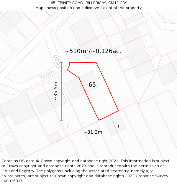 65, TRINITY ROAD, BILLERICAY, CM11 2RY: Plot and title map