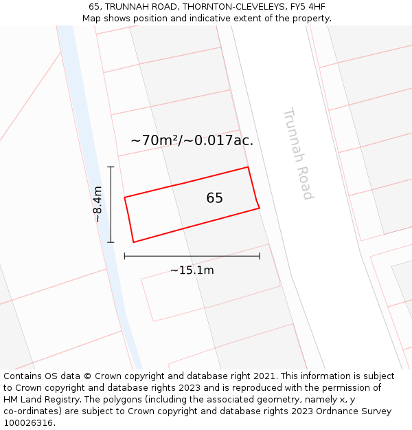 65, TRUNNAH ROAD, THORNTON-CLEVELEYS, FY5 4HF: Plot and title map