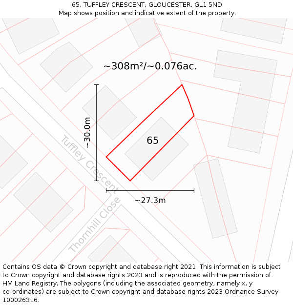 65, TUFFLEY CRESCENT, GLOUCESTER, GL1 5ND: Plot and title map