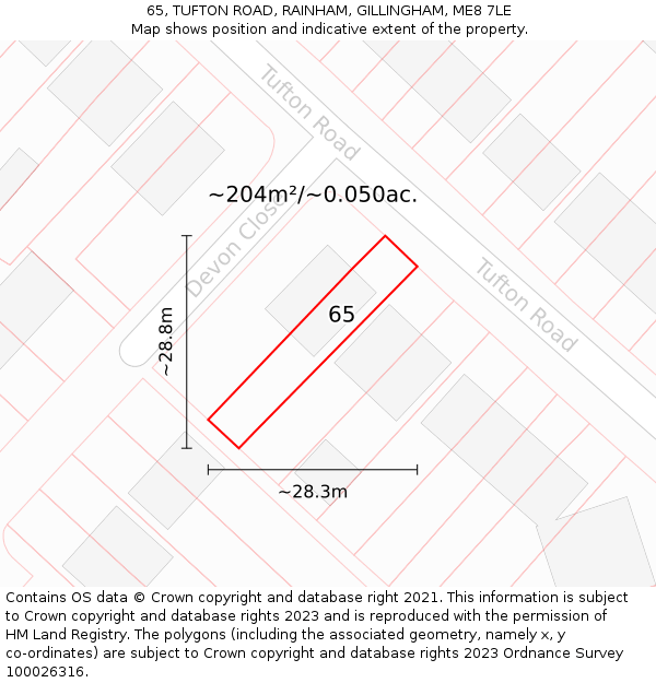 65, TUFTON ROAD, RAINHAM, GILLINGHAM, ME8 7LE: Plot and title map