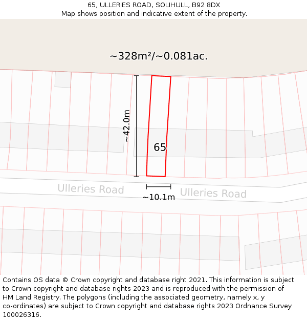 65, ULLERIES ROAD, SOLIHULL, B92 8DX: Plot and title map