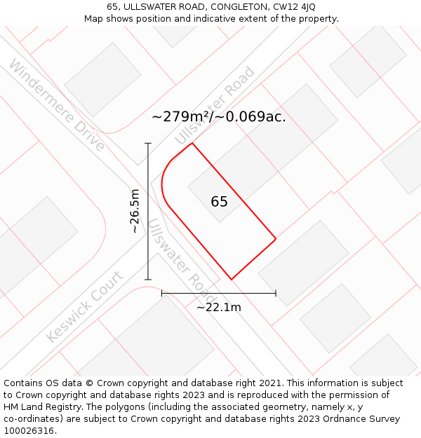 65, ULLSWATER ROAD, CONGLETON, CW12 4JQ: Plot and title map