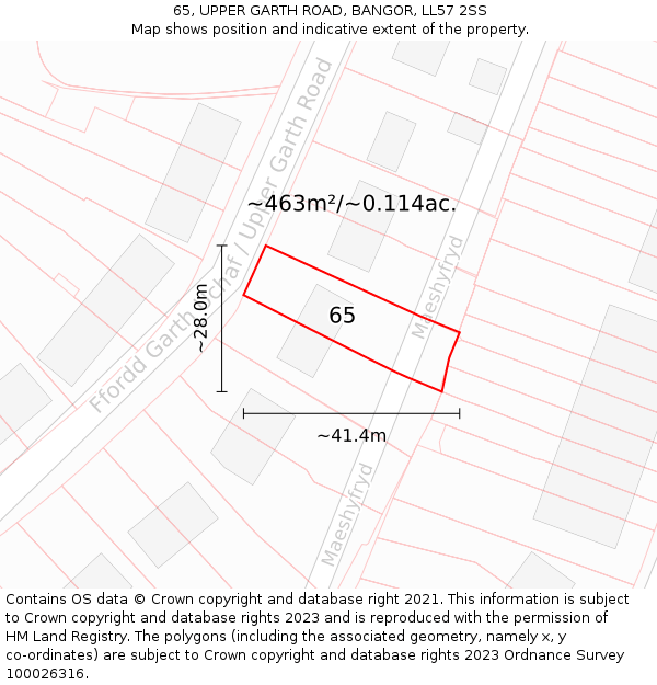 65, UPPER GARTH ROAD, BANGOR, LL57 2SS: Plot and title map