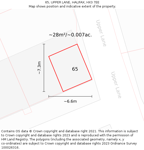 65, UPPER LANE, HALIFAX, HX3 7EE: Plot and title map