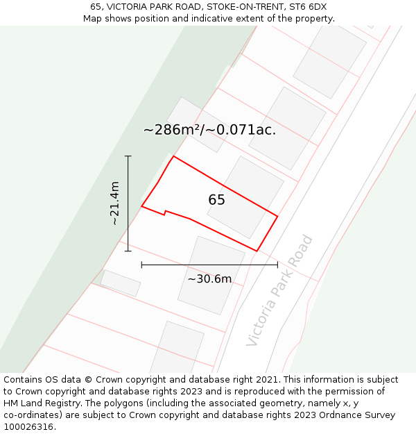 65, VICTORIA PARK ROAD, STOKE-ON-TRENT, ST6 6DX: Plot and title map
