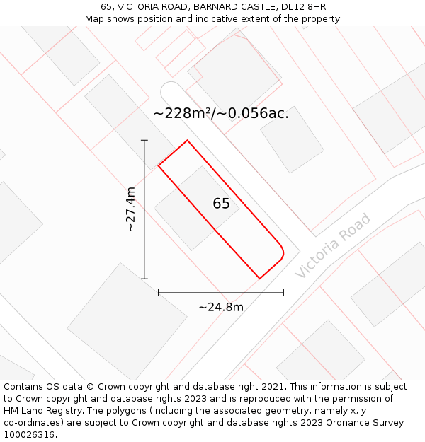 65, VICTORIA ROAD, BARNARD CASTLE, DL12 8HR: Plot and title map