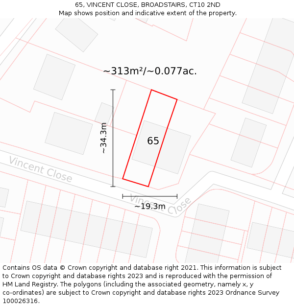 65, VINCENT CLOSE, BROADSTAIRS, CT10 2ND: Plot and title map