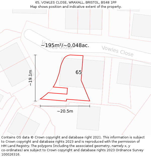 65, VOWLES CLOSE, WRAXALL, BRISTOL, BS48 1PP: Plot and title map