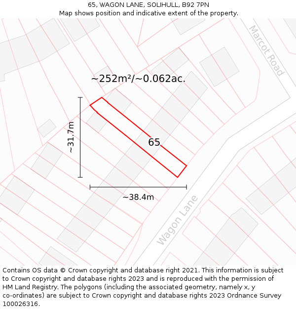 65, WAGON LANE, SOLIHULL, B92 7PN: Plot and title map