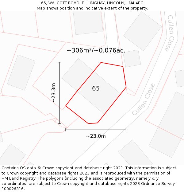 65, WALCOTT ROAD, BILLINGHAY, LINCOLN, LN4 4EG: Plot and title map