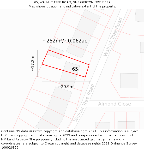 65, WALNUT TREE ROAD, SHEPPERTON, TW17 0RP: Plot and title map