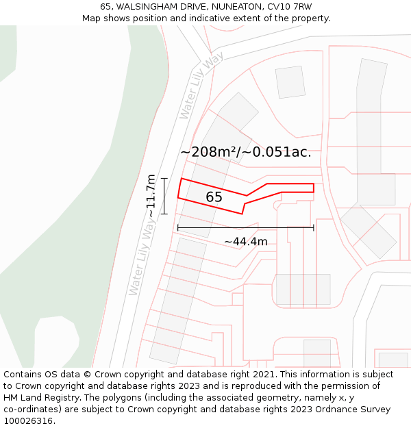 65, WALSINGHAM DRIVE, NUNEATON, CV10 7RW: Plot and title map