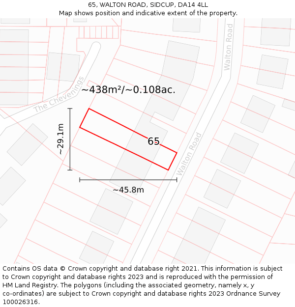 65, WALTON ROAD, SIDCUP, DA14 4LL: Plot and title map