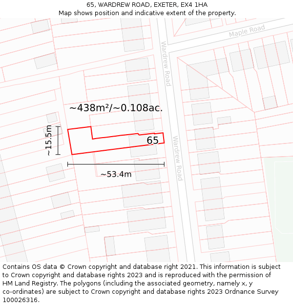 65, WARDREW ROAD, EXETER, EX4 1HA: Plot and title map