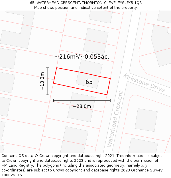 65, WATERHEAD CRESCENT, THORNTON-CLEVELEYS, FY5 1QR: Plot and title map