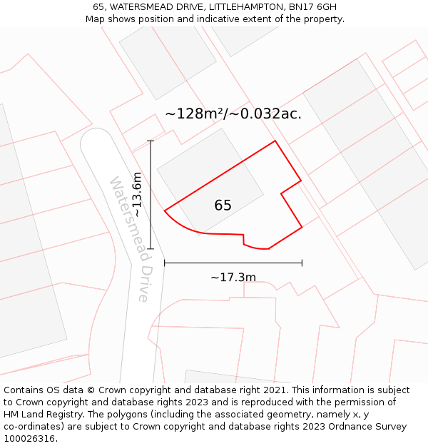65, WATERSMEAD DRIVE, LITTLEHAMPTON, BN17 6GH: Plot and title map
