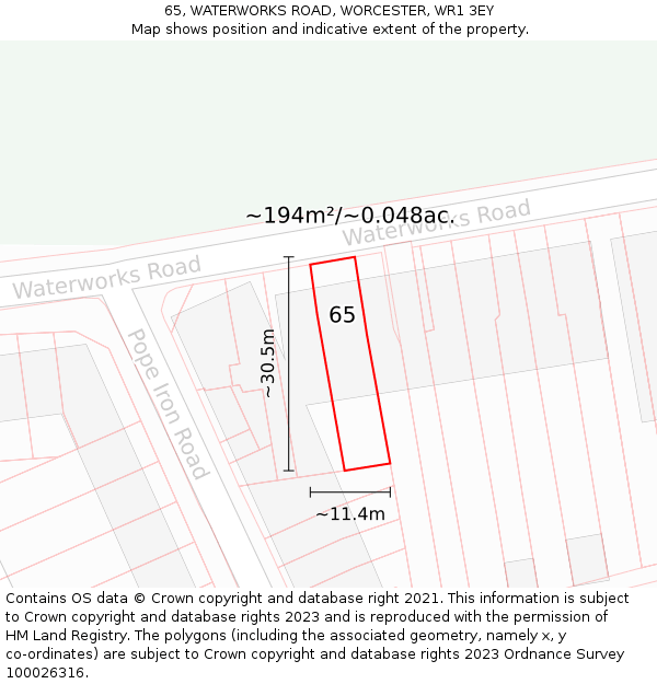 65, WATERWORKS ROAD, WORCESTER, WR1 3EY: Plot and title map