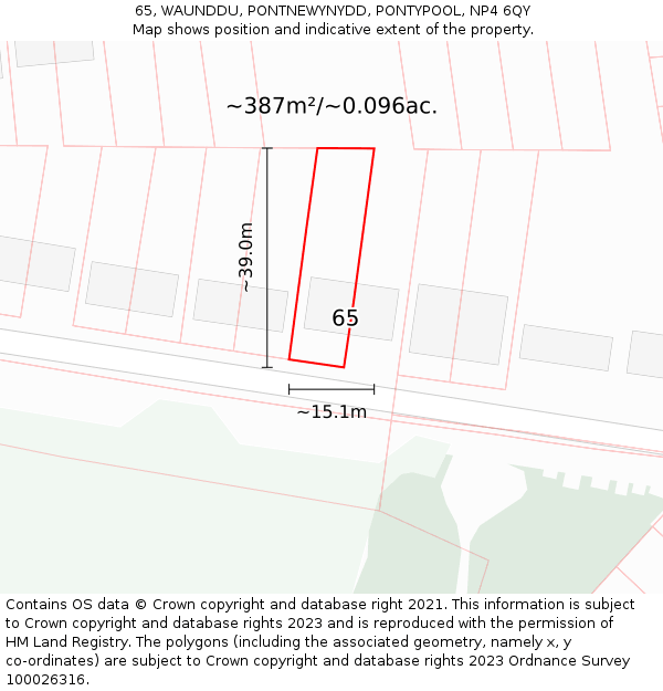 65, WAUNDDU, PONTNEWYNYDD, PONTYPOOL, NP4 6QY: Plot and title map