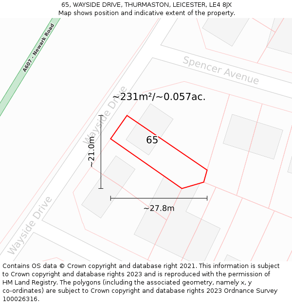 65, WAYSIDE DRIVE, THURMASTON, LEICESTER, LE4 8JX: Plot and title map