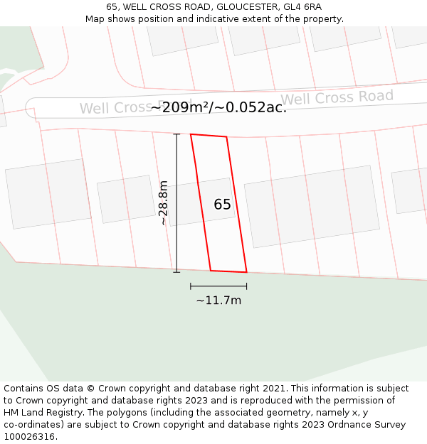 65, WELL CROSS ROAD, GLOUCESTER, GL4 6RA: Plot and title map